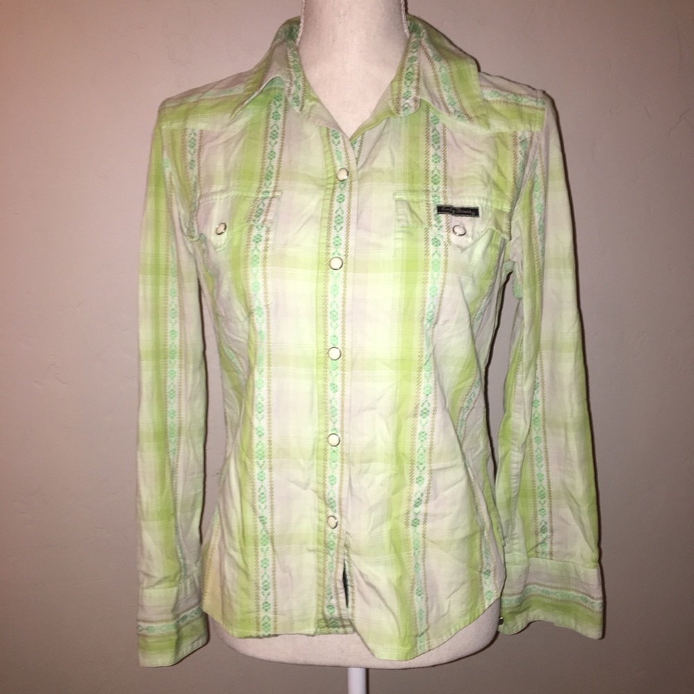 Lucky Brand Green Western Button Down Shirt Size M